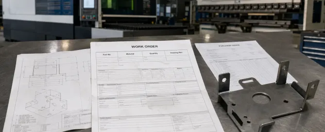 設計図面と板金生産書類を備えた製造作業指示書