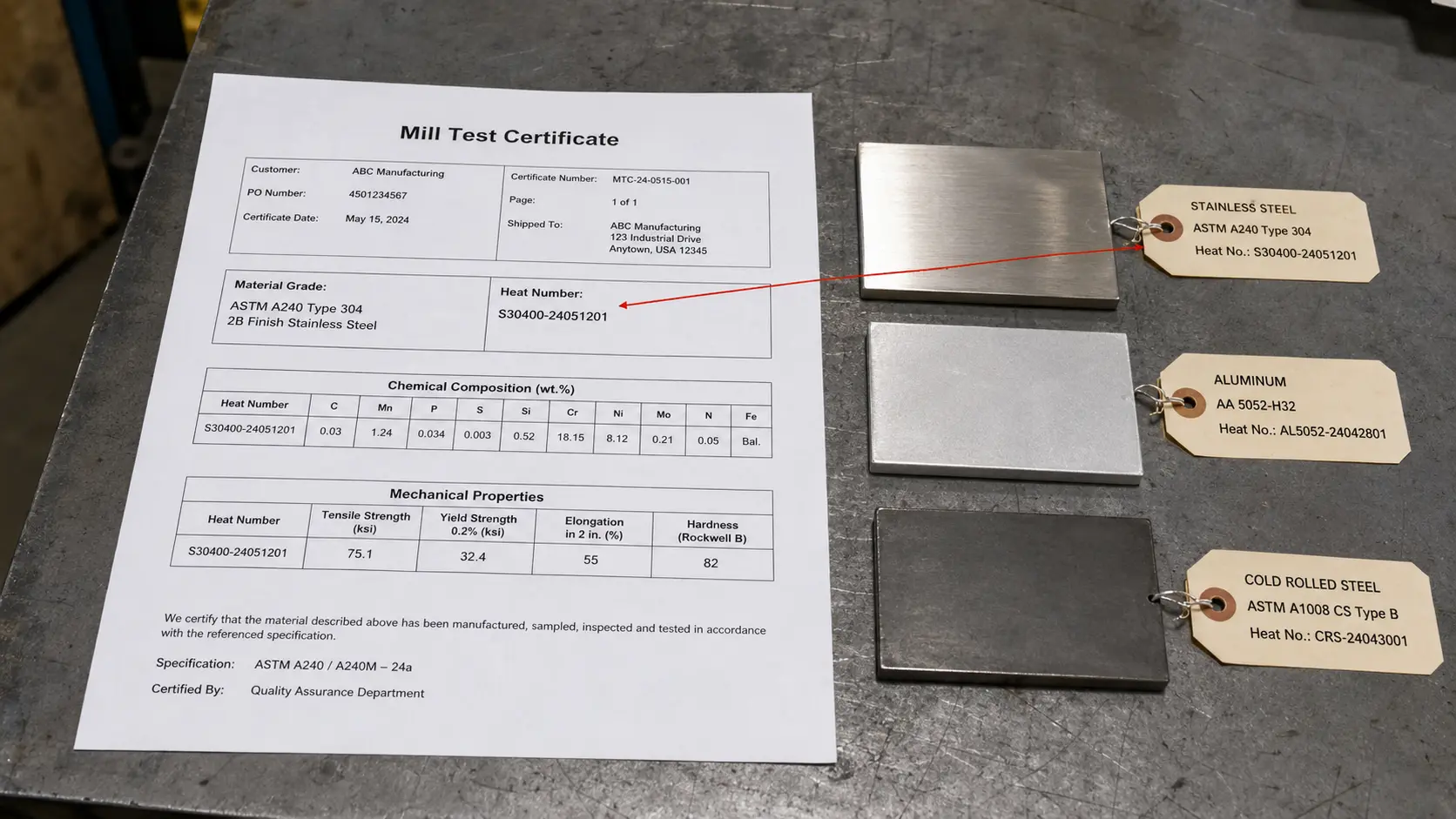 ミルサーティフィケートと板金材料のトレーサビリティ文書