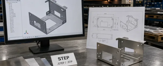 3D CADモデルと加工済み金属部品を備えた板金製造用STEPファイル