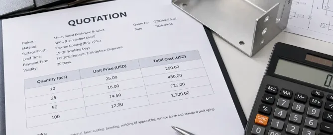 数量ティアごとに単価が下がることを示す製造価格ブレークチャート